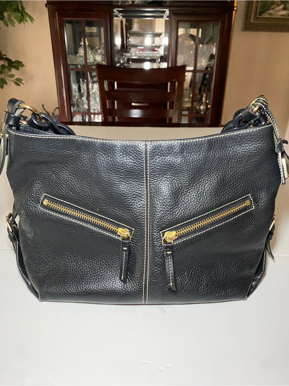 Dooney and Bourke Black Leather Elisa Sac Medium Hobo Shoulder Bag
